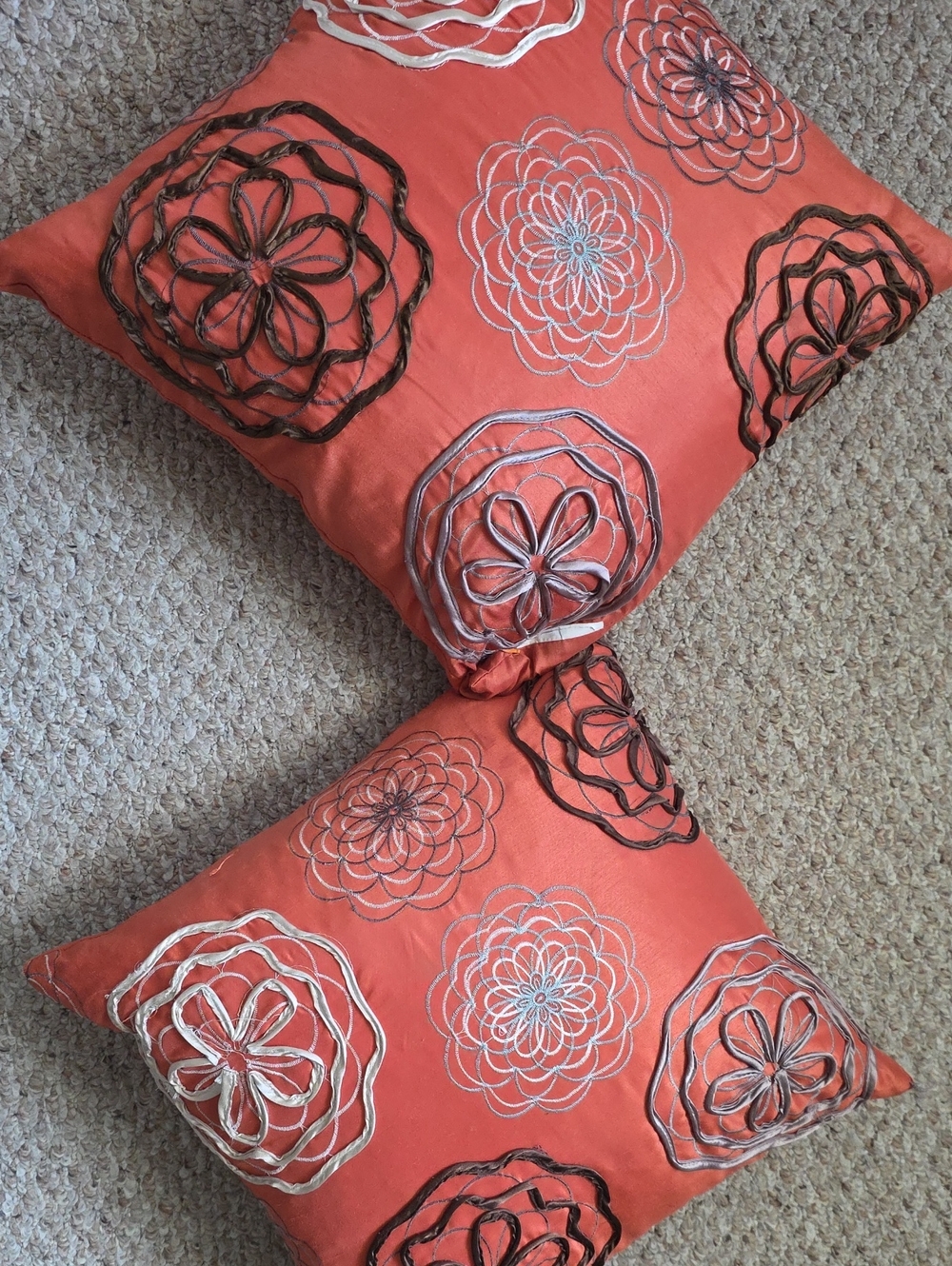 Coral Floral Embroidered Throw Pillow Pair - Home Accents